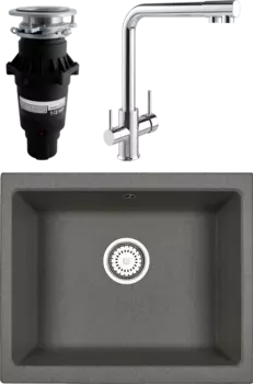 Комплект Мойка кухонная Whinstone Немос 1B черная + Смеситель MEGA City MG-ZRV102-b черный + Измельчитель Bone Crusher BC 810-SL Slim Line