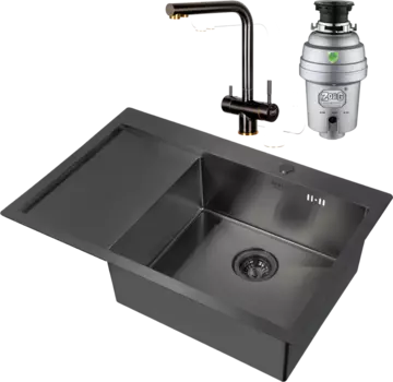Комплект Мойка кухонная Zorg Inox PVD 7851 R grafit + Смеситель Inox SZR-7039 BR/GRAFIT бронза графит + Измельчитель Inox D