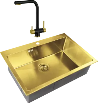 Комплект Мойка кухонная Zorg Inox PVD Inox Pvd SZR-7551 bronze + Смеситель Sanitary ZR 348 YF BLACK BRONZE