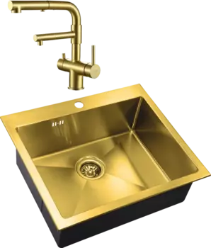 Комплект Мойка кухонная Zorg Inox PVD Inox Pvd SZR-5951 bronze + Смеситель Sanitary SZR-3216 Bronze бронза