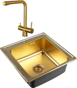 Комплект Мойка кухонная Zorg Inox PVD Inox Pvd SZR-5050 bronze + Смеситель Inox SZR-7039 BRONZE бронза