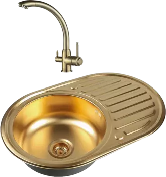 Комплект Мойка кухонная Zorg Inox PVD Inox Pvd SZR-7750 bronze + Смеситель Steel Hummer SH 699 BRONZE бронза