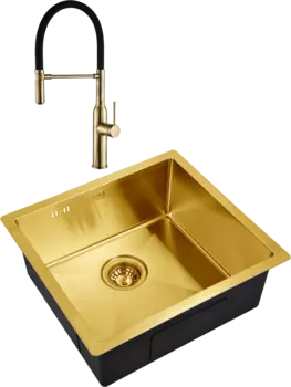 Комплект Мойка кухонная Zorg Inox PVD Inox Pvd SZR-4844 bronze + Смеситель Steel Hummer SH 2022 BRONZE бронза