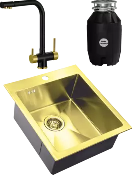Комплект Мойка кухонная Zorg Inox PVD Inox Pvd SZR-4551 bronze + Смеситель Sanitary ZR 348 YF BLACK BRONZE + Измельчитель Bone Crusher BC 810-AS