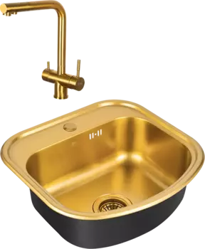 Комплект Мойка кухонная Zorg Inox PVD SZR 4749 BRONZE бронза + Смеситель Inox SZR-7039 BRONZE бронза