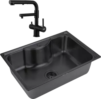 Комплект Мойка кухонная Zorg Inox PVD SZR 6545 GRAFIT графит + Смеситель Sanitary SZR-3216 Grafit графит