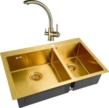 Комплект Мойка кухонная Zorg Inox PVD SZR-78-2-51 L bronze + Смеситель Steel Hummer SH 699 BRONZE бронза