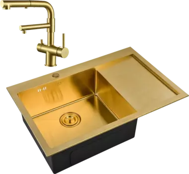 Комплект Мойка кухонная Zorg Inox Pvd SZR-7851-L Bronze + Смеситель Sanitary SZR-3216 Bronze бронза