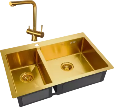 Комплект Мойка кухонная Zorg Inox PVD SZR-78-2-51 R bronze + Смеситель Inox SZR-7039 BRONZE бронза