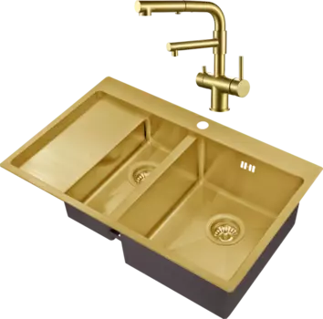 Комплект Мойка кухонная Zorg Inox PVD SZR 5178-2-R bronze + Смеситель Sanitary SZR-3216 Bronze бронза
