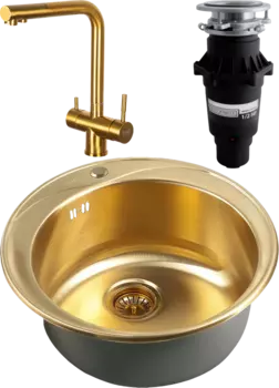 Комплект Мойка кухонная Zorg Inox Pvd SZR-510/205 Bronze + Смеситель SZR-7039 BRONZE бронза + Измельчитель Bone Crusher BC 810-SL Slim Line