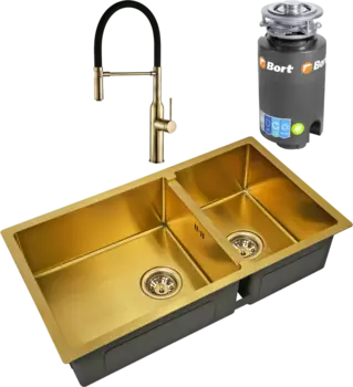 Комплект Мойка кухонная Zorg Inox PVD SZR-78-2-44 bronze + Смеситель Steel Hummer SH 2022 BRONZE бронза + Измельчитель Bort Titan 4000