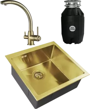 Комплект Мойка кухонная Zorg Inox Pvd SZR-44 Bronze + Смеситель Steel Hummer SH 699 BRONZE бронза + Измельчитель Bone Crusher BC 810-AS