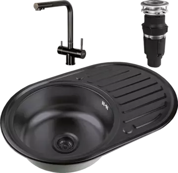 Комплект Мойка кухонная Zorg Inox PVD SZR 7750 GRAFIT графит + Смеситель Inox SZR-7039 GRAFIT графит + Измельчитель Bone Crusher BC 610-AS