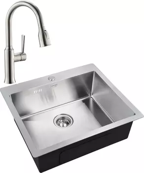 Комплект Мойка кухонная Zorg Inox R 5951 + Смеситель для кухни Domaci Равенна ECB 7011 сатин