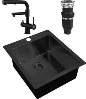 Комплект Мойка кухонная Zorg Light + Смеситель Sanitary SZR-3216 Grafit графит + Измельчитель Bone Crusher BC 610-AS