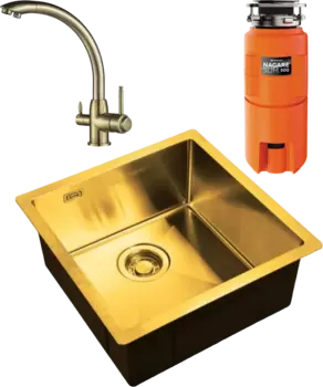 Комплект Мойка кухонная Zorg Light + Смеситель Steel Hummer SH 699 BRONZE бронза + Измельчитель Omoikiri Nagare slim 500