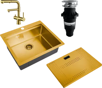 Комплект Мойка кухонная Zorg Master N-5952 Bronze + Смеситель Sanitary SZR-3216 Bronze бронза + Измельчитель Bone Crusher BC 810-SL Slim Line