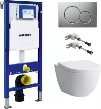 Комплект Система инсталляции для унитазов Geberit Duofix UP320 111.300.00.5 + Унитаз подвесной Laufen Pro Rimless 8.2096.6.000.000.1 без ободка + Кнопка смыва Geberit Sigma 01 115.770.46.5 матовый хром + Комплект крепления для инсталляций Gebe