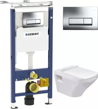 Комплект Система инсталляции для унитазов Geberit Duofix Платтенбау 458.125.21.1 4 в 1 с кнопкой смыва + Унитаз подвесной Duravit DuraStyle 2536090000 + Крышка-сиденье Duravit DuraStyle 0063790000 с микролифтом, петли хром