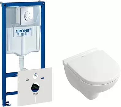 Комплект Система инсталляции для унитазов Grohe Rapid SL 38750001 4 в 1 с кнопкой смыва + Унитаз подвесной Villeroy & Boch O Novo 5688 H1 01 alpin, с микролифтом