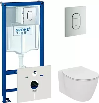 Комплект Система инсталляции для унитазов Grohe Rapid SL 38929000 4 в 1 с кнопкой смыва + Крышка-сиденье Ideal Standard Connect E772401 с микролифтом + Унитаз подвесной Ideal Standard Connect AquaBlade E047901