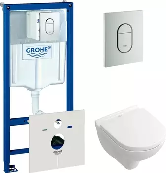 Комплект Система инсталляции для унитазов Grohe Rapid SL 38929000 4 в 1 с кнопкой смыва + Унитаз подвесной Villeroy & Boch O Novo 5688 H1 01 alpin, с микролифтом