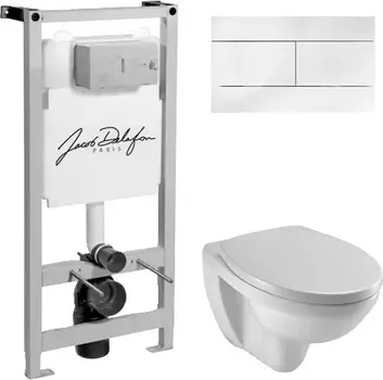 Комплект Система инсталляции для унитазов Jacob Delafon E5504-NF + Кнопка смыва Jacob Delafon E4316-00 белая + Крышка-сиденье Jacob Delafon Patio E70021 с микролифтом + Унитаз подвесной Jacob Delafon Patio E4187