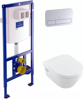 Комплект Система инсталляции для унитазов Villeroy & Boch 9224 6100 + Унитаз подвесной Villeroy & Boch Omnia Architectura 5684HR01 alpin, безободковый + Кнопка смыва Villeroy & Boch Viconnect 9224 9061 хром