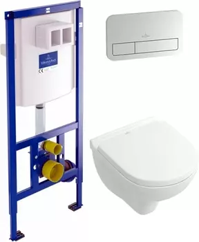 Комплект Система инсталляции для унитазов Villeroy & Boch 9224 6100 + Унитаз подвесной Villeroy & Boch O Novo 5688HR01 alpin, безободковый + Кнопка смыва Villeroy & Boch Viconnect 9224 9069 матовый хром