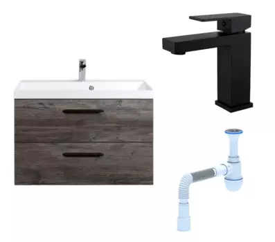 Комплект: Тумба с раковиной BelBagno Aurora 80 pino pasadena + Смеситель Haiba HB10803-7 черный + Сифон АниПласт 130064+HB10803-7+C2015xrv