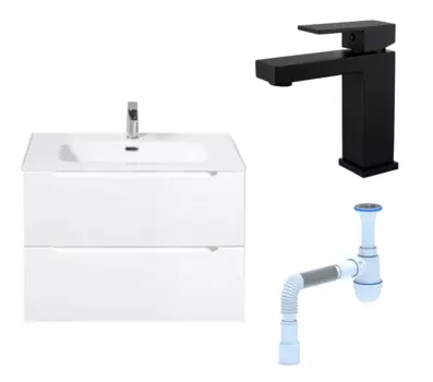 Комплект: Тумба с раковиной BelBagno Etna 39 70 bianco lucido + Смеситель Haiba HB10803-7 черный + Сифон АниПласт 134341+HB10803-7+C2015xrv