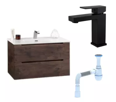 Комплект: Тумба с раковиной BelBagno Etna 39 70 rovere moro + Смеситель Haiba HB10803-7 черный + Сифон АниПласт 134476+HB10803-7+C2015xrv