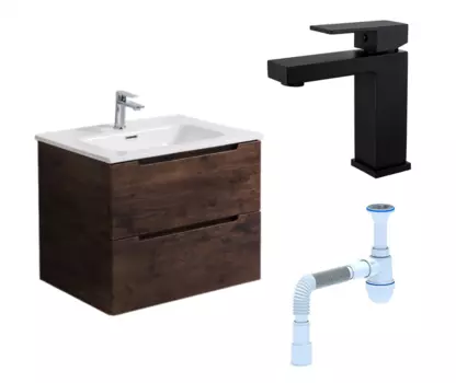Комплект: Тумба с раковиной BelBagno Etna 80 rovere moro + Смеситель Haiba HB10803-7 черный + Сифон АниПласт 119245+HB10803-7+C2015xrv