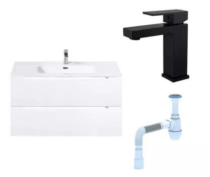 Комплект: Тумба с раковиной BelBagno Etna 90 bianco opaco + Смеситель Haiba HB10803-7 черный + Сифон АниПласт 120537+HB10803-7+C2015xrv