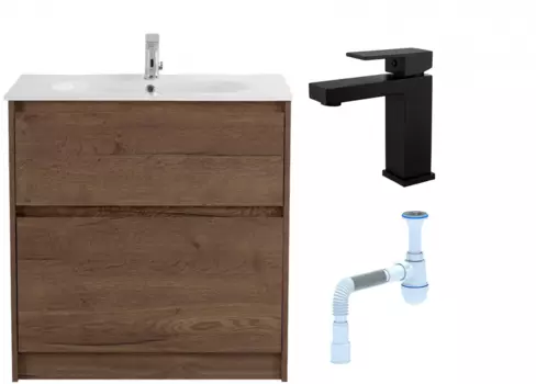 Комплект: Тумба с раковиной BelBagno Kraft 100 напольная + Смеситель для раковины Haiba HB10803-7, черный + Сифон АниПласт 533338 + SNPHB10803-7 + C2015xrv