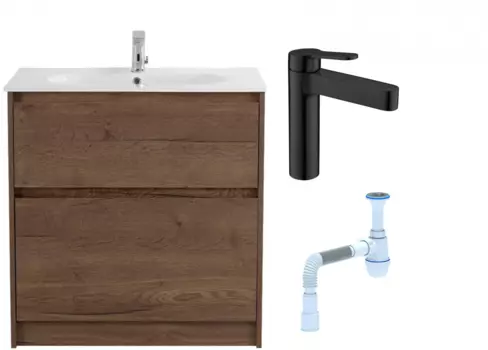 Комплект: Тумба с раковиной BelBagno Kraft 100 напольная + Смеситель для раковины BelBagno Delta DEL-LVM-NERO, черный + Сифон АниПласт 533338 + SNPDEL-LVM-NERO + C2015xrv