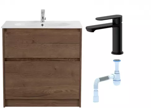 Комплект: Тумба с раковиной BelBagno Kraft 100 напольная + Смеситель для раковины Haiba HB10590-7, черный + Сифон АниПласт 533338 + SNPHB10590-7 + C2015xrv