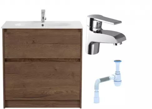 Комплект: Тумба с раковиной BelBagno Kraft 100 напольная + Смеситель Agger Right A2902100 для раковины, хром + Сифон АниПласт 533338 + SNPA2902100 + C2015xrv