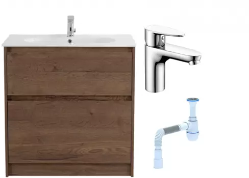 Комплект: Тумба с раковиной BelBagno Kraft 100 напольная + Смеситель Wasserkraft Leine 3503 для раковины, хром + Сифон АниПласт 533338 + SNP3503 + C2015xrv