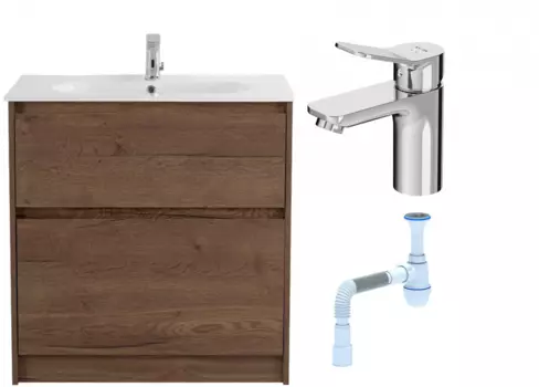 Комплект: Тумба с раковиной BelBagno Kraft 100 напольная + Смеситель Am.Pm X-Joy F85A02100 для раковины, хром + Сифон АниПласт 533338 + SNPF85A02100 + C2015xrv