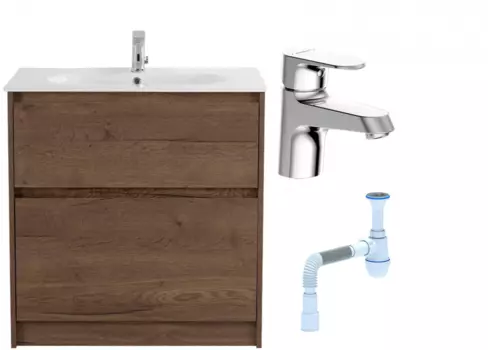 Комплект: Тумба с раковиной BelBagno Kraft 100 напольная + Смеситель Bravat Alfa F1120178CP для раковины, хром + Сифон АниПласт 533338 + SNPF1120178CP + C2015xrv