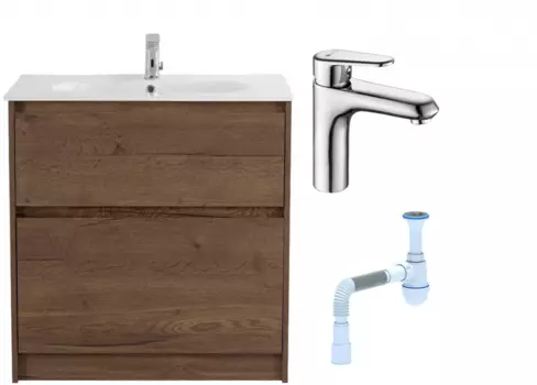 Комплект: Тумба с раковиной BelBagno Kraft 100 напольная + Смеситель Lemark Point LM0306C для раковины, хром + Сифон АниПласт 533338 + SNPLM0306C + C2015xrv