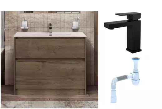 Комплект: Тумба с раковиной BelBagno Kraft 100 напольная + Смеситель для раковины Haiba HB10803-7, черный + Сифон АниПласт 533341 + SNPHB10803-7 + C2015xrv