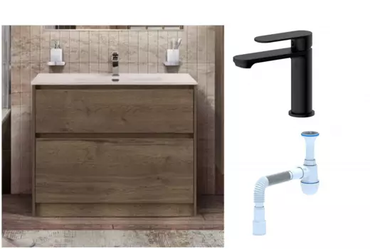 Комплект: Тумба с раковиной BelBagno Kraft 100 напольная + Смеситель для раковины Haiba HB10590-7, черный + Сифон АниПласт 533341 + SNPHB10590-7 + C2015xrv