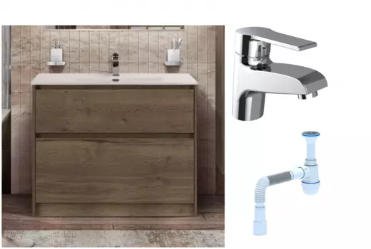 Комплект: Тумба с раковиной BelBagno Kraft 100 напольная + Смеситель Agger Right A2902100 для раковины, хром + Сифон АниПласт 533341 + SNPA2902100 + C2015xrv