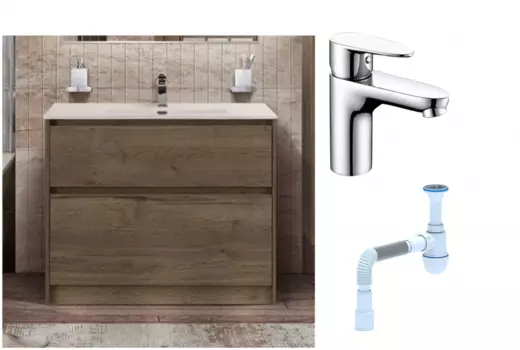 Комплект: Тумба с раковиной BelBagno Kraft 100 напольная + Смеситель Wasserkraft Leine 3503 для раковины, хром + Сифон АниПласт 533341 + SNP3503 + C2015xrv