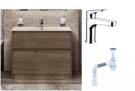 Комплект: Тумба с раковиной BelBagno Kraft 100 напольная + Смеситель Bravat Eler F1191238CP-RUS для раковины, хром + Сифон АниПласт 533341 + SNPF1191238CP-RUS + C2015xrv