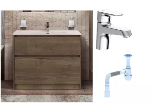 Комплект: Тумба с раковиной BelBagno Kraft 100 напольная + Смеситель Bravat Alfa F1120178CP для раковины, хром + Сифон АниПласт 533341 + SNPF1120178CP + C2015xrv