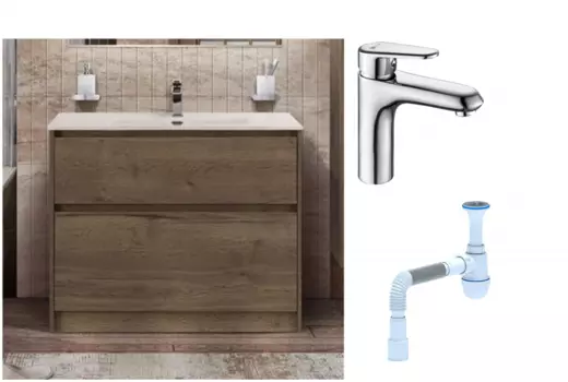 Комплект: Тумба с раковиной BelBagno Kraft 100 напольная + Смеситель Lemark Point LM0306C для раковины, хром + Сифон АниПласт 533341 + SNPLM0306C + C2015xrv